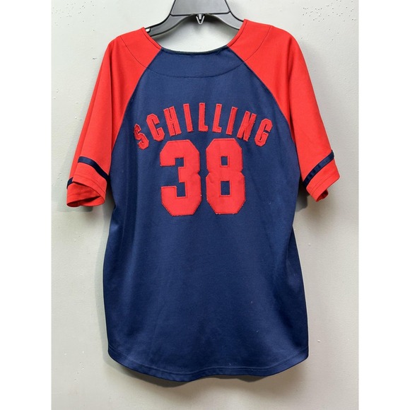 Boston Red Sox Jersey Small Blue Red MLB Baseball Curt Schilling 38 Button Front - Picture 1 of 7